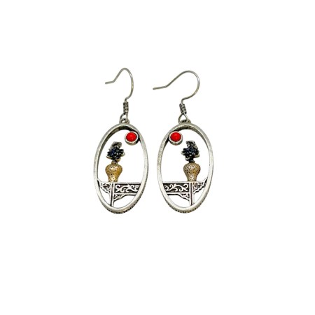 earrings oval steel silver with basket of flowers